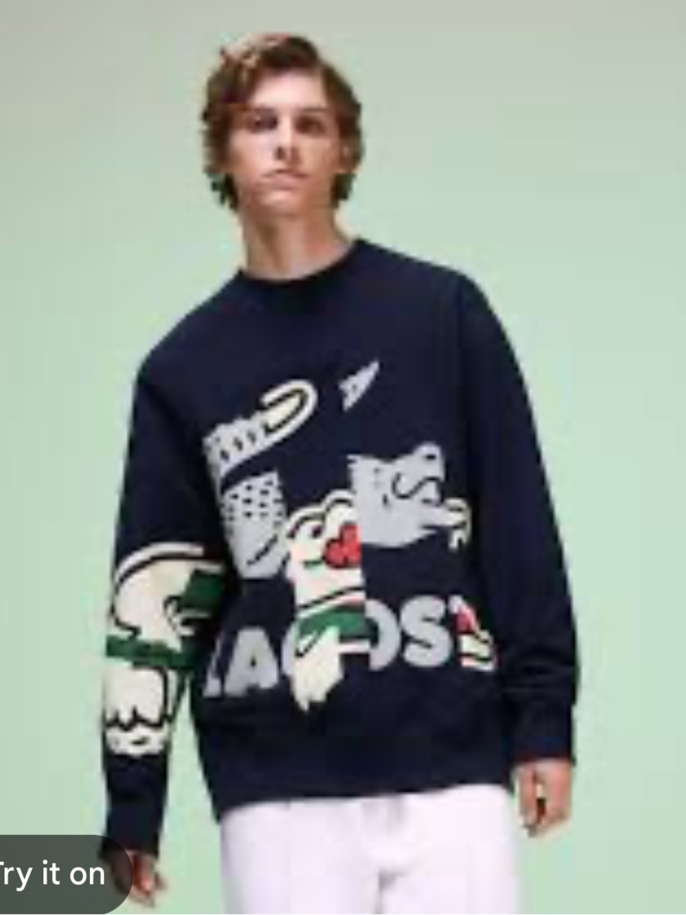 Lacoste Fashion Show Collection Graphic Logo Sweatshirt Navy Blue Size M